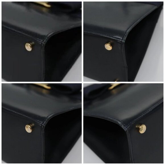 Salvatore Ferragamo Vala Hand Bag Leather 2way Navy Gold Auth - Picture 16 of 16